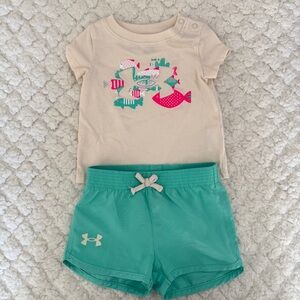 Under Armour Cream and Teal 3-6 month Baby Set